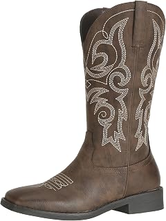 SheSole Women's Square Toe Western Cowgirl Cowboy Boots Mid Calf Embroidered