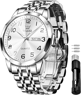 OLEVS Mens Quartz Analog Watch Stainless Steel Waterproof Luminous Date Diamond Two Tone Casual Watch
