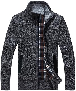 LemonGirl Mens Casual Slim Full Zip Knitted Cardigan Sweater with Pocked