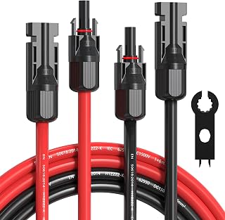 10AWG Solar Extension Cable 100 Feet, 10 Gauge Solar Panel Wires with Female and Male Connector for Roof Kits, Marine, RV, and Boat Solar System (100Ft Red+100Ft Black)