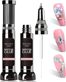 Makartt 3D Nail Rhinestone Glue Gel Kit, 2 x 8ml Dual Head Design Adhesive Nail Gem Glue Nail Charms, Gel Nail Glue for Rhinestones Crystal Stones Jewels
