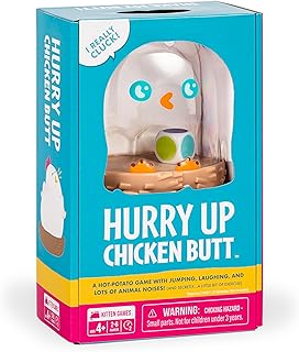 Exploding Kittens Hurry Up Chicken Butt, 2-6 Players, Age 4+ Kids Game | Get the wiggles out with our best‐selling kids game! Jump, laugh, make animal noises, and don’t get stuck with the chicken.