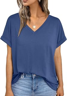 Womens Short Sleeve T Shirts Loose Casual Basic V Neck Summer Tops