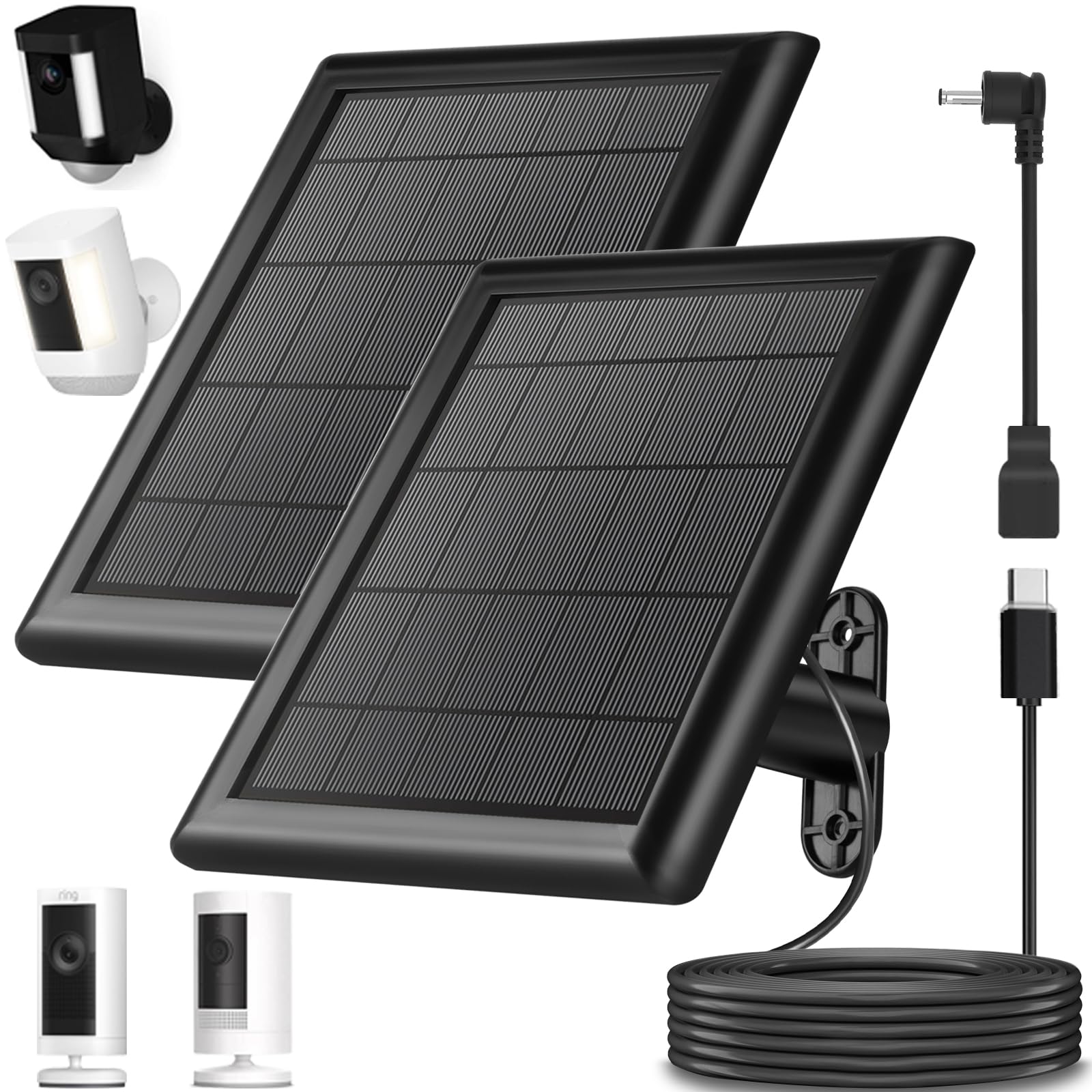 8W Solar Panel Charger for Ring Camera, 9.8inch Camcorder Solar Panel with 10FT 