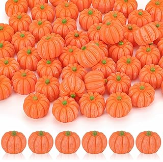 JUNEBRUSHS 50 Pcs Mini Pumpkins Fake Pumpkins Artificial Pumpkins Thanksgiving Ornaments for Vase Filler DIY Crafts Fall Halloween Party Supplies Home Table Decorations