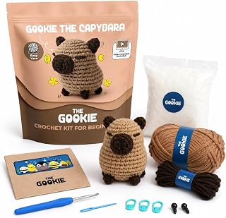 THE GOOKIE Capybara Crochet Kit for Beginners - All-in-One Amigurumi Kit | For Adults &amp; Teens, Step- by-Step Tutorial, Yarn, Hook, Safety Eyes, Stuffing, Yarn Needle, Illustrated Guide, QR Video