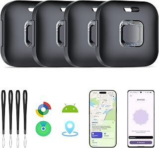 Hoxe Dual Air Tracker Tags-4 Pack for iOS/Android, Luggage Tracker for Keys | Smart Tag Compatible with Apple Find My & Google Find Hub App, Bluetooth Key Finder Tag Replaceable Battery, IP67 Waterproof