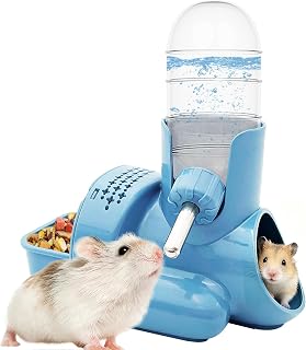 VANNON 3-in-1 Hamster Water Bottle with Food Bowl & Hideout Base, Blue | Feeding station combines water, food and hideout space to help keep hamster cages organized and easy to maintain.