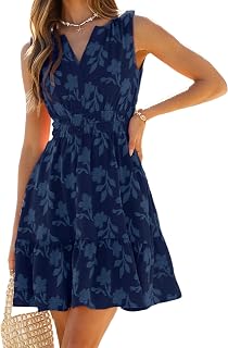 BerryGo Womens Summer Boho Dress Casual Sleeveless V Neck Empire Waist Floral Flowy A Line Mini Beach Vacation Sundresses
