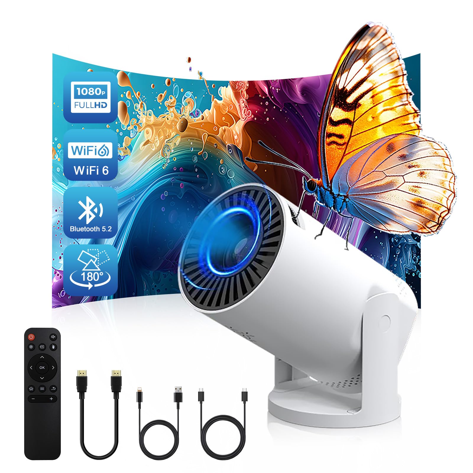 Wireless Mini Projector with WIFI 6 and Bluetooth, 4K 1080P Support Portable Pro
