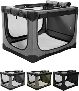 derimkcoa 76 * 54 * 54CM Collapsible Travel Dog Crate, Portable Soft Dog Kennel for Medium Dogs up to 20.5kg, 4-Door Foldable Travel Crate with Durable Mesh & Storage Bag,Grey