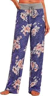 iniber Women's Floral Wide Leg Pajama Pants Casual Yoga Palazzo Drawstring Loose Trousers
