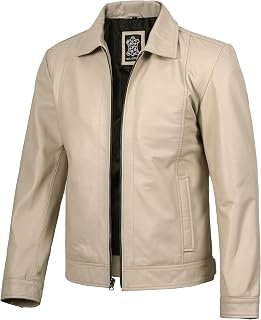 fjackets Mens Leather Jacket Vintage Style Real Lambskin Leather Jackets for Men Shirt Collar Moto Biker Jacket
