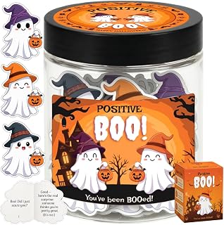 Positive Boo Jar, Emotional Support Ghosts, Halloween Boo Basket Stuffers | funny halloween gifts for adults, teens, teacher, coworker, kids, women picks; trick-or-treat, halloween desk; office decor