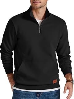 COOFANDY Mens Quarter Zip Pullover Modern Quilted Mock Neck Sweatshirt
