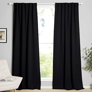 NICETOWN Black Blackout Curtains 84 Inches Long 2 Panels, 52 Wide | Room Darkening, Back Tab & Rod Pocket, Living Room Halloween Decor, Bedroom Privacy Light Blocking