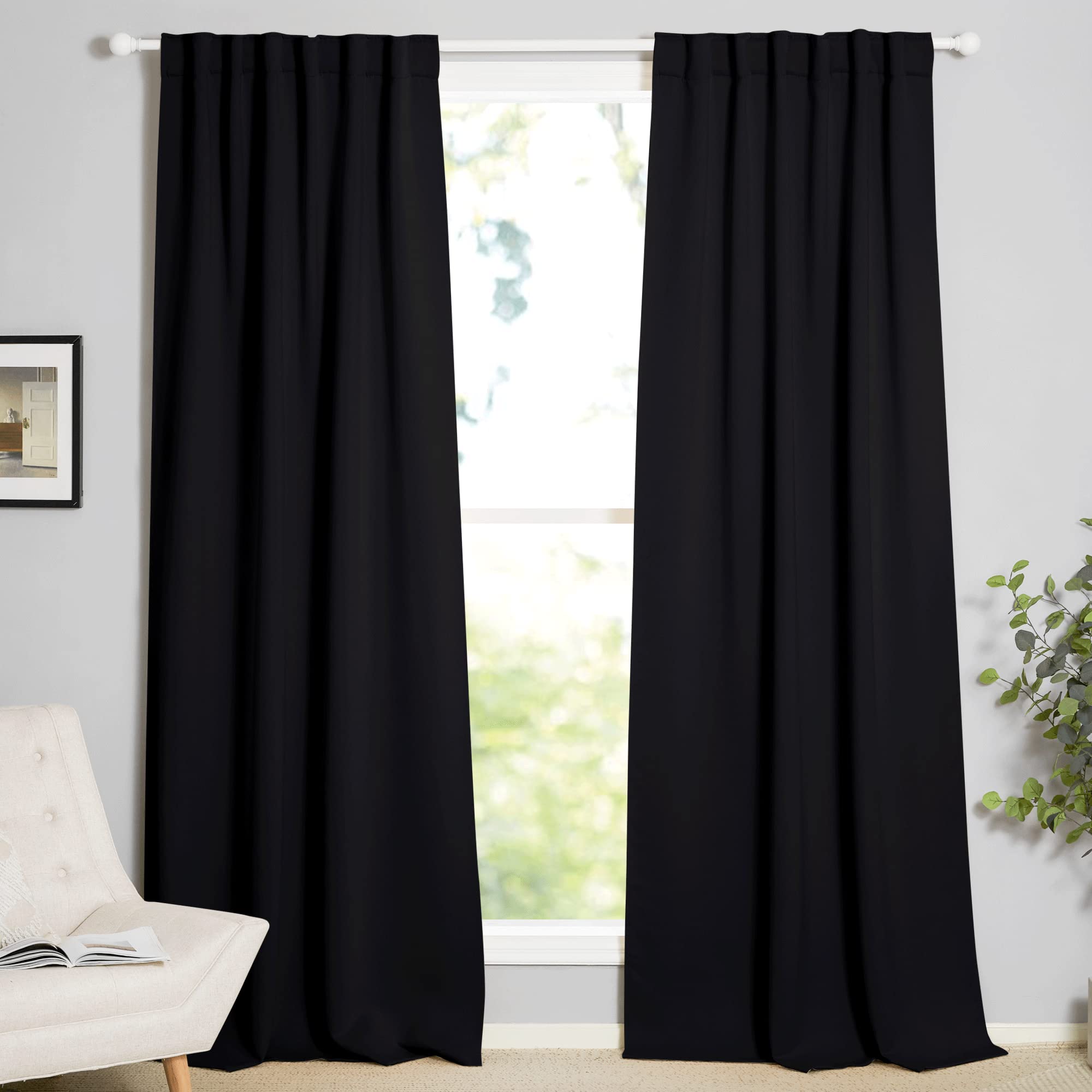 NICETOWN Black Blackout Curtains 84 Inches Long 2 Panels, 52 Wide | Room Darkeni