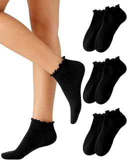 Yawlsow No Show Socks Womens Cute Ruffle Socks Low Cut Frilly Non Slip Ankle Cotton Sock 3/6 Pairs