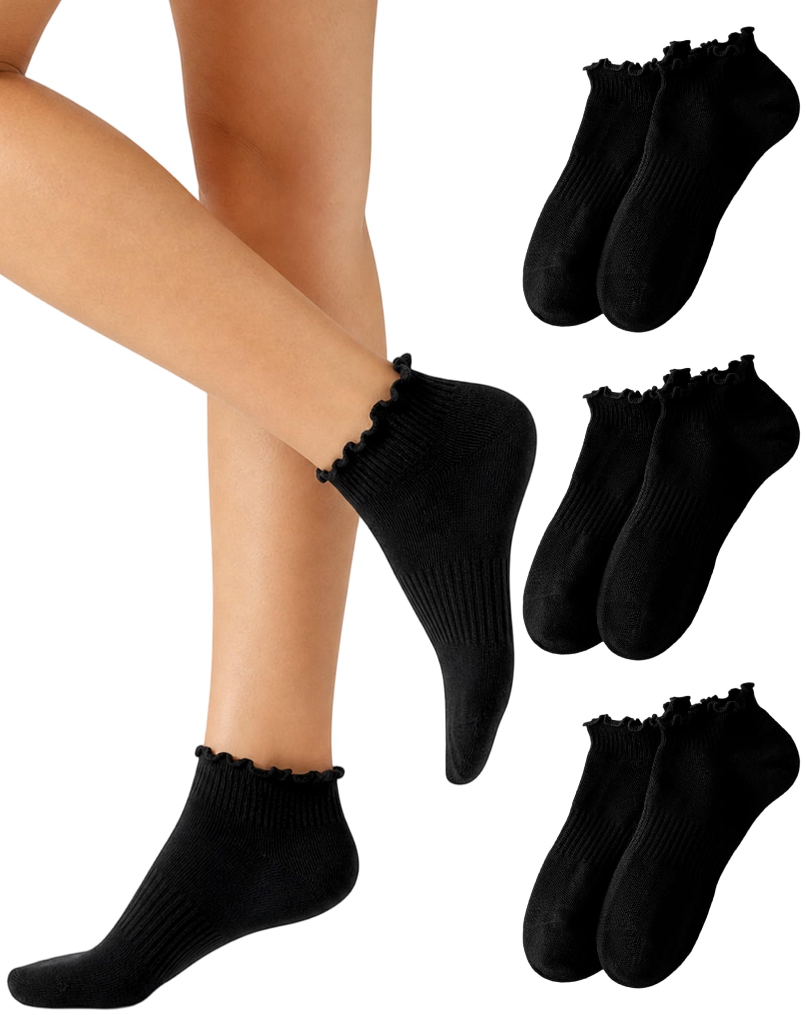 Yawlsow No Show Socks Womens Cute Ruffle Socks Low Cut Frilly Non Slip Ankle Cot