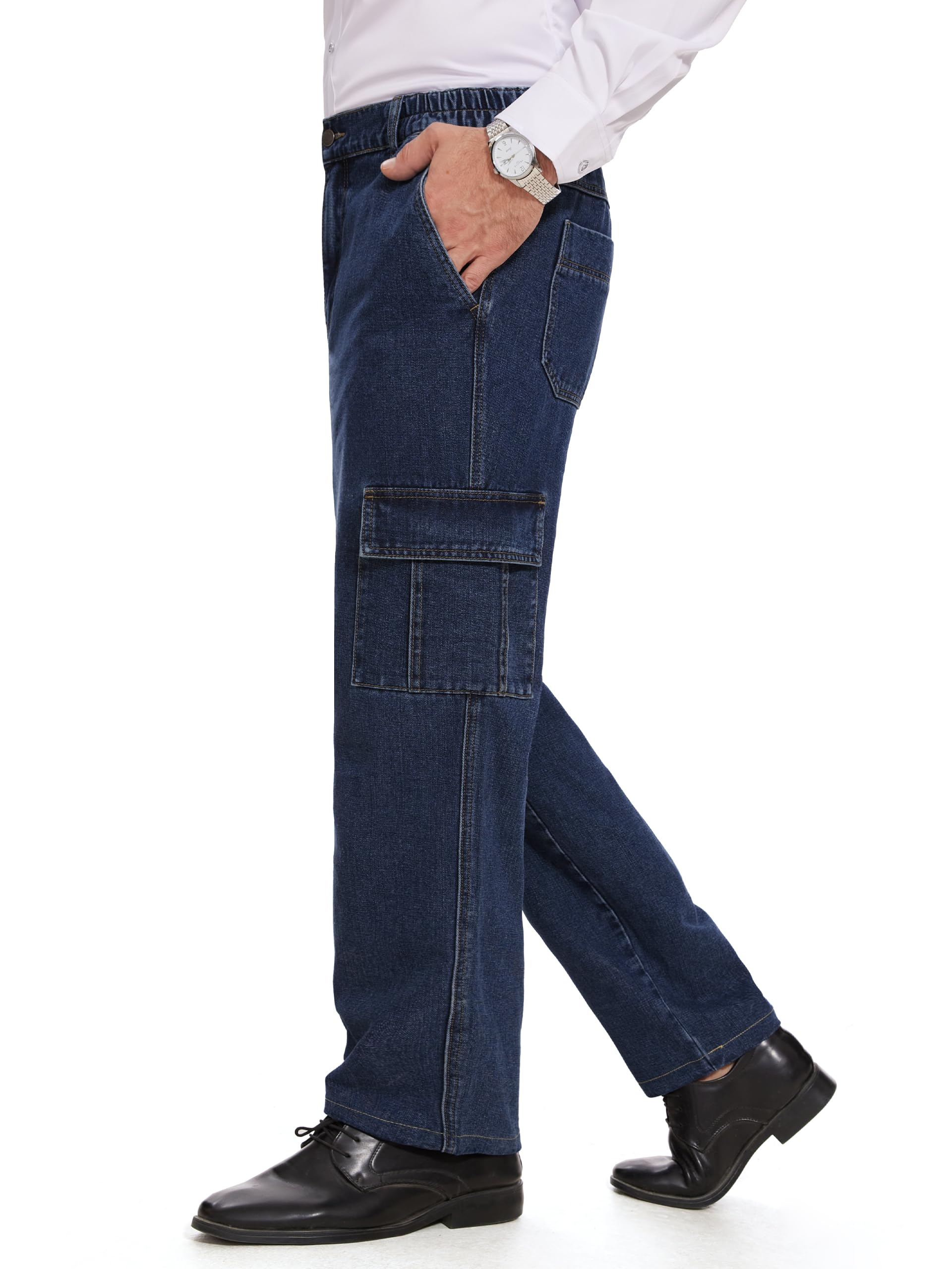 Tapata Men's Relaxed Fit Cargo Jeans Elastic Waist 6 Pockets Straight Leg Work U