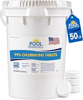 Pool Essentials 99% Chlorinating Tablets, 50LB - Trichlor | 3 Inch Chlorine Tablets, Kills Bacteria, Long Lasting, Slow-Dissolving sanitizer, 99% Trichlor