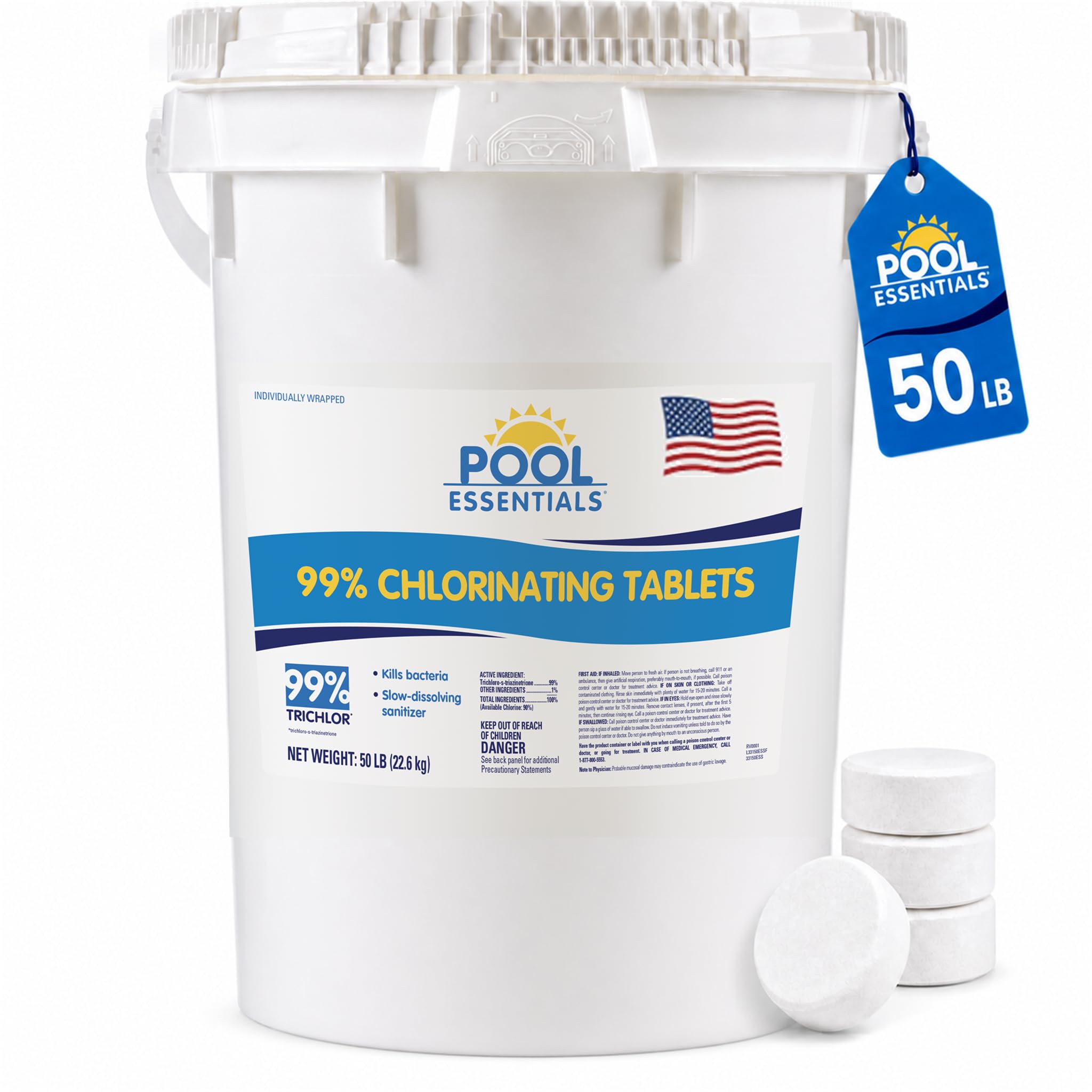 Pool Essentials 99% Chlorinating Tablets, 50LB - Trichlor | 3 Inch Chlorine Tabl