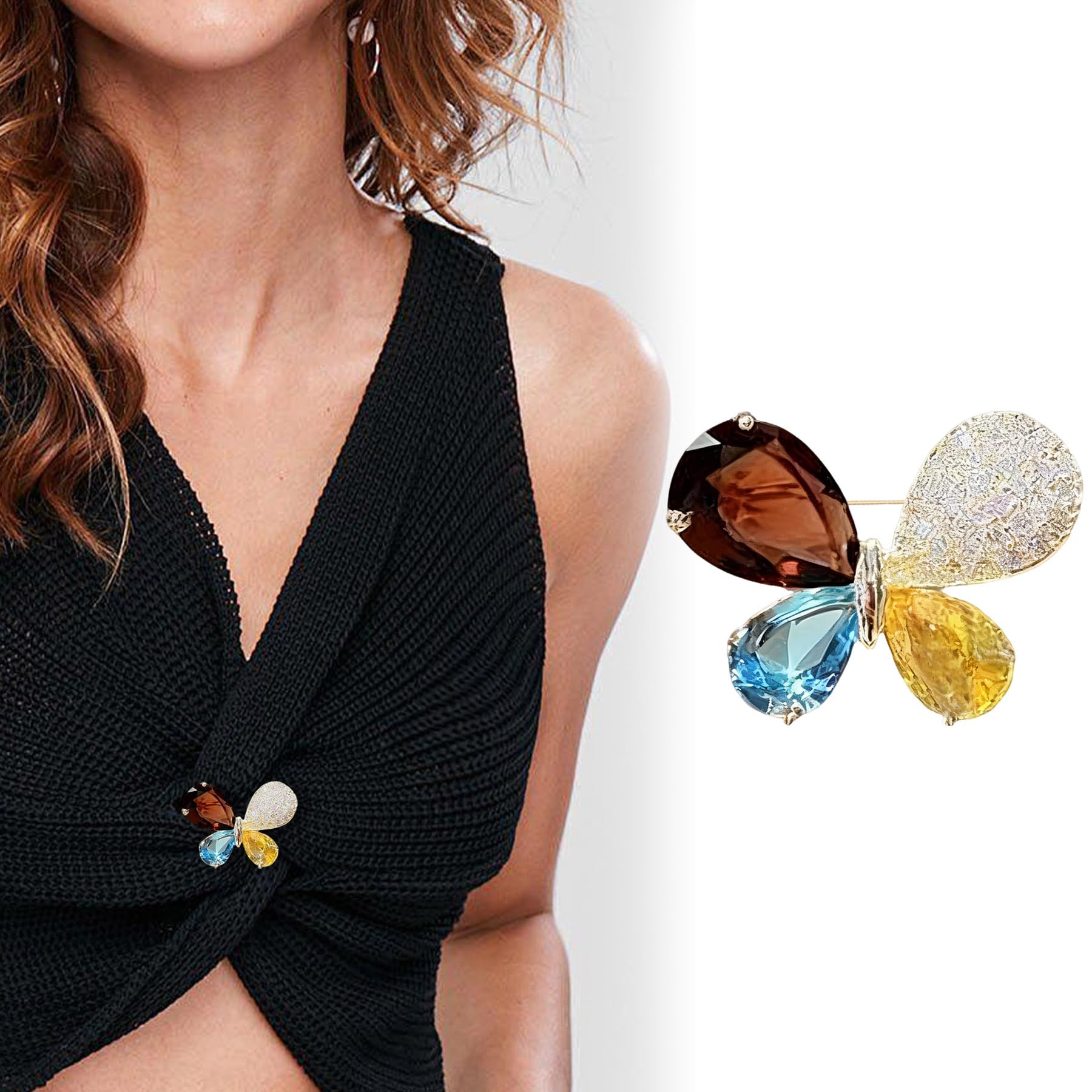 Crystal Butterfly Dragonfly Brooch Pin for Women Elegant Enamel Animal Rhineston