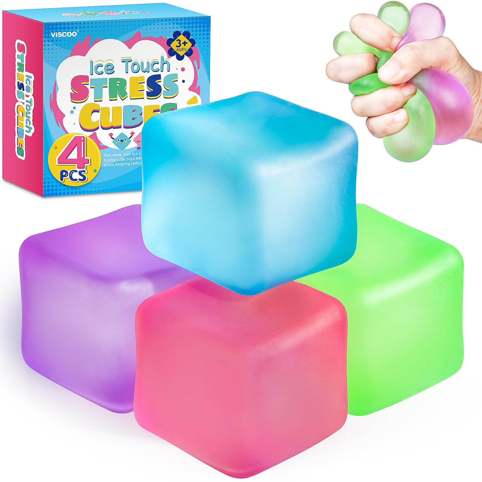 VISCOO 4 Pack Stress Cube,Slow Rising Cube Stress Balls for Adults Kids | Sensor
