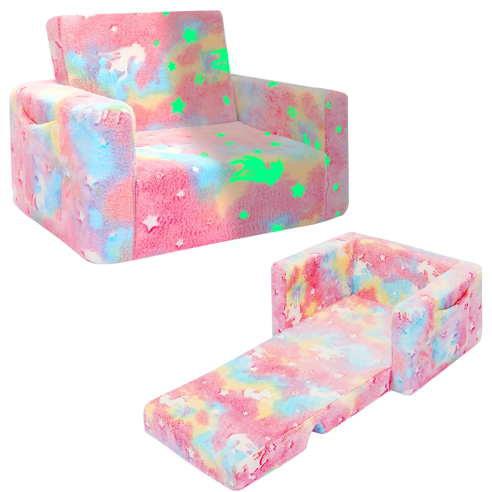 SLIGUY Kids Couch, Fold Out Kids Sofa Chair, Toddler Convertible Sofa to Lounger