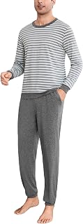 Bresdk Men's Pyjamas Winter Cotton Long Pyjamas Sets Warm Long Sleeve Stripe Sleepwear