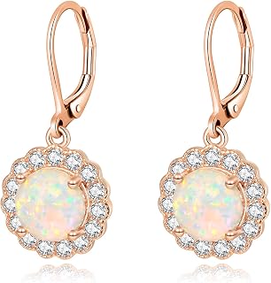 CiNily Leverback Pink Opal Dangle Drop Earrings for Women 14K Rose Gold Plated Teardrop Earrings