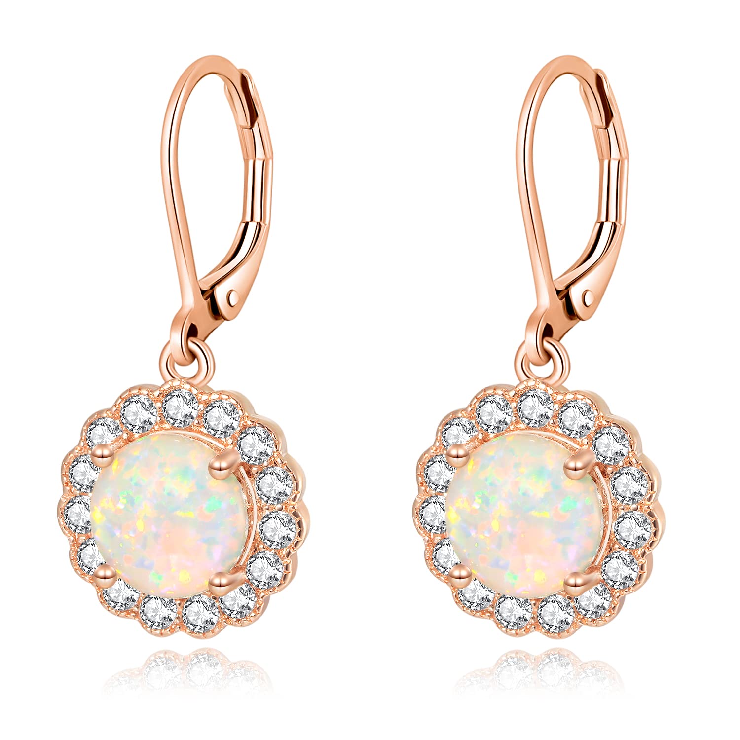CiNily Leverback Pink Opal Dangle Drop Earrings for Women 14K Rose Gold Plated T