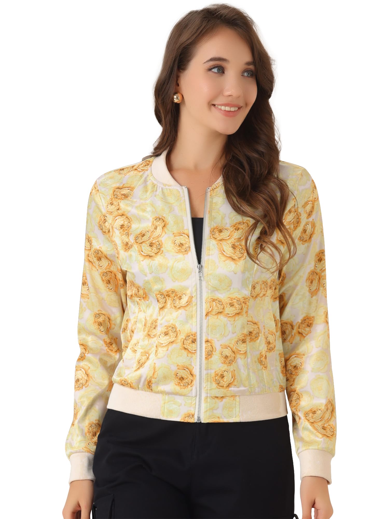 Allegra K Women's Lightweight Floral St. Day Jacket with Patrick Zip