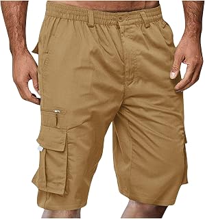 Men's Cargo Shorts Summer Bermuda Shorts Khaki Work Trousers with Pocket and Drawstring Casual Vintage Chino Cargo Shorts 3/4 Summer Trousers Outdoor Running Shorts Jogging Bottoms Large Sizes Black