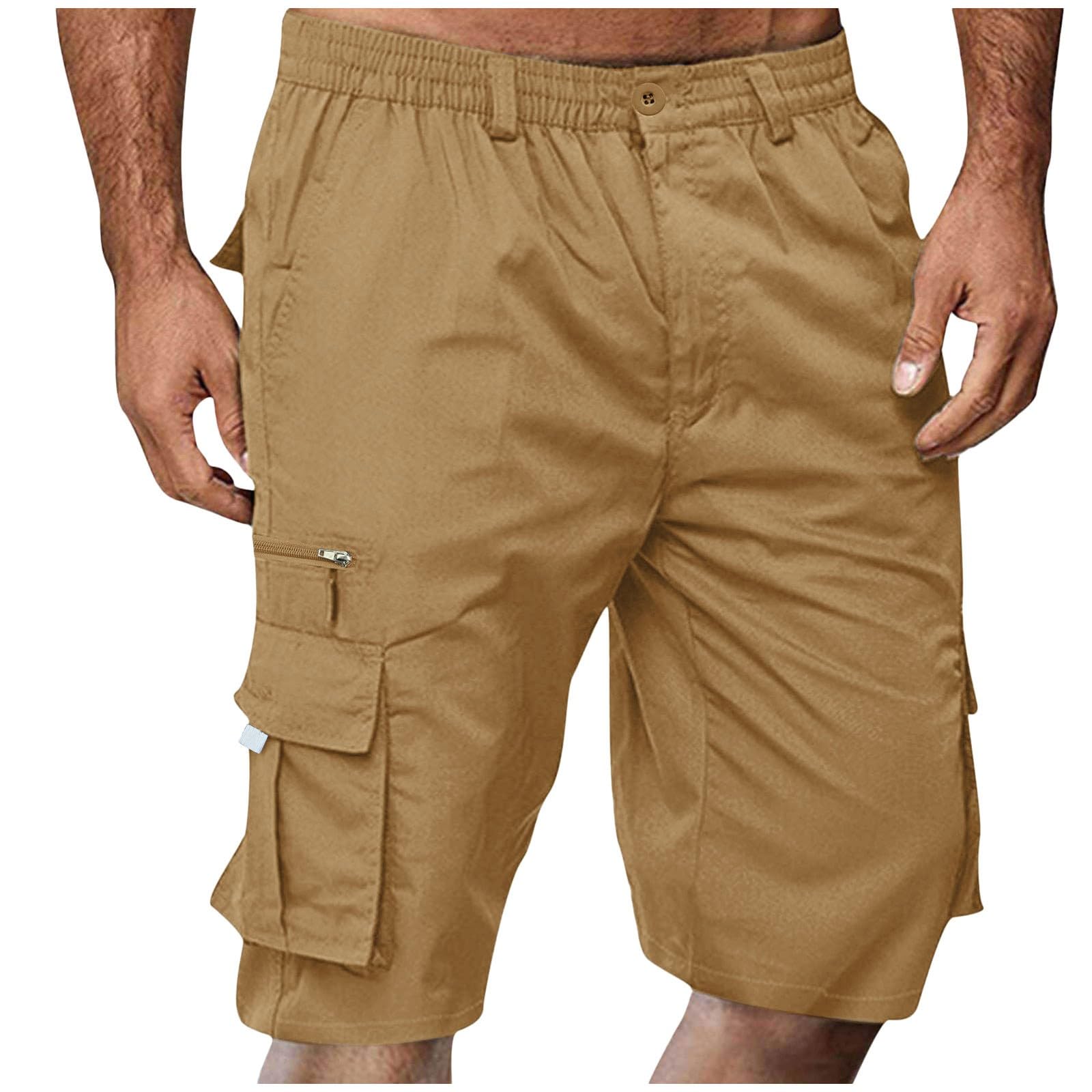 Men's Cargo Shorts Summer Bermuda Shorts Khaki Work Trousers with Pocket and Dra