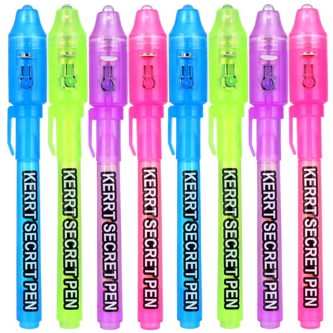 KERRT Invisible Ink Pens with UV Light for Kids,Party Favors Secret Message Spy 