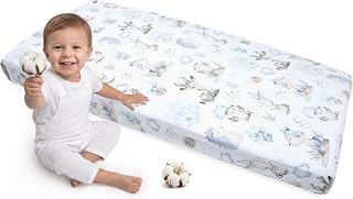Medi Partners Baby Mattress Fitted Sheet 60 x 120 cm – 100% Cotton Fitted Sheets for Baby Bed Cover Sheets Bedding Mattress Duvet (Deer and Hedgehog)