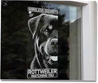 Rottweiler Watching You Sticker, Home Security Warning Sign, Car Window Decal, Laptop Vinyl, Pet Dog Owner Gift -V11 (Inside Reverse Print - White)