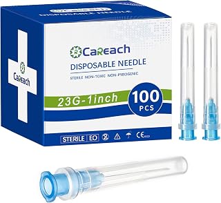 Careach 100pcs 23Gauge 1inch Needle Luer Lock for Scientific Lab | Refilling Inks, Individually Wrapped