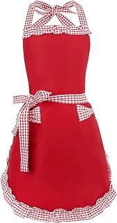 Princess Style Adjustable Kitchen Apron with Pocket and Ruffle Neck Strap for Everyday Home or Kitchen Use