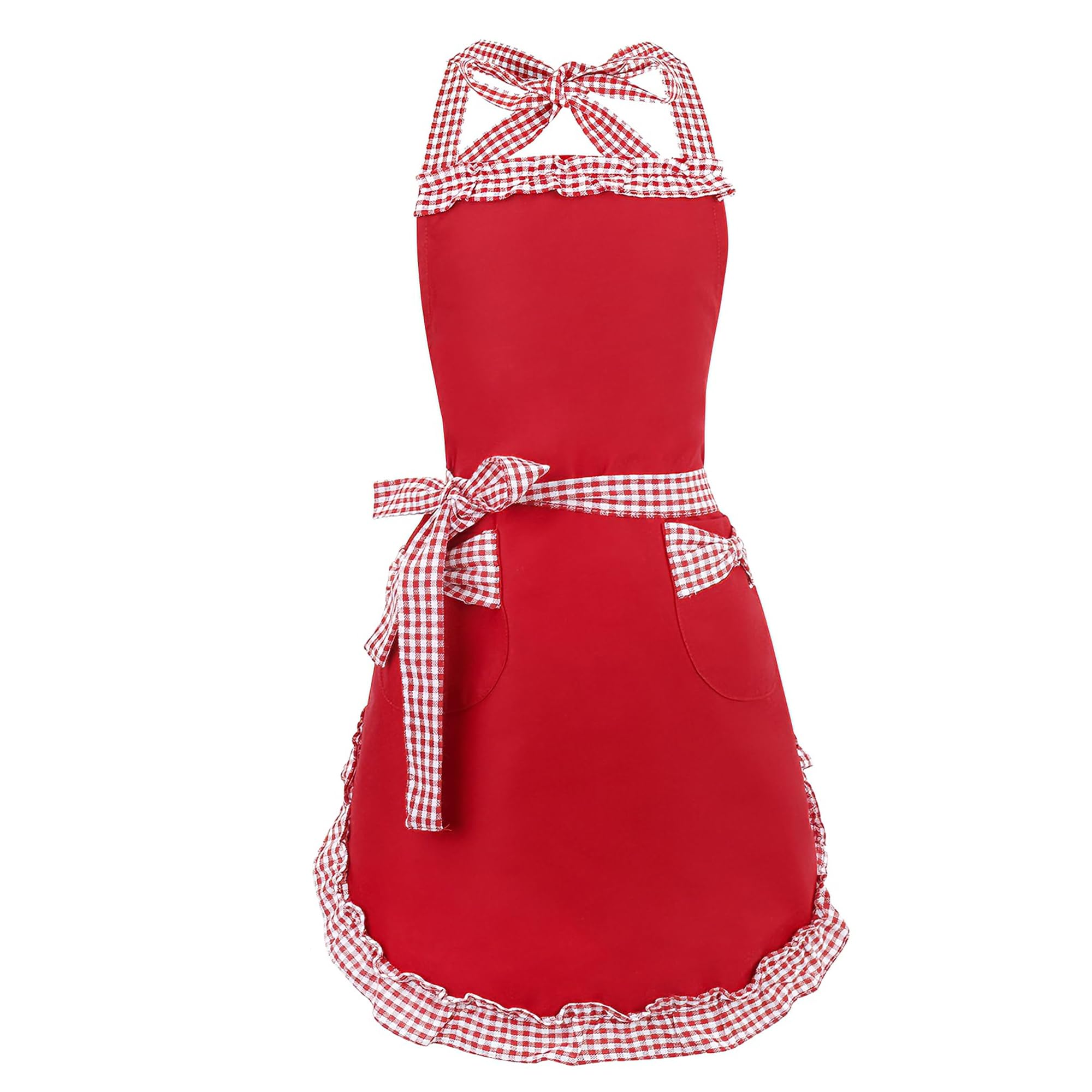 Princess Style Adjustable Kitchen Apron with Pocket and Ruffle Neck Strap for Ev