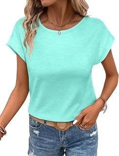 Bliwov レディース Tシャツ キャップ スリーブ トップス クルーネック カジュアル ベーシック サマーTシャツ