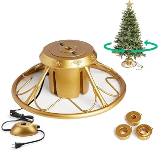Home Heritage 360 Degree Rotating Christmas Tree Stand for Trees up to 9ft | Sturdy Metal Base with Pole Adapters – Versatile Holiday Decor Accessory for Artificial Trees, Gold