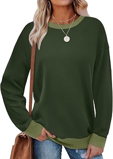 Saloogoe 2025 Fashion Round Neck Long Sleeve Loose Fit Color Block Ribbed Trim Women's Sweatshirts