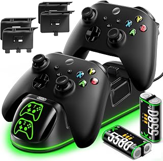 OIVO XSX Controller Charger for X/S/One/Elite, with 2x5580mWh Xbx Battery | 2-Hour Fast Charging Dual Dock, Charger Station with 2-Pack Rechargeable Batts & 4-Pack Covers, For Xbox One Consoles, Black