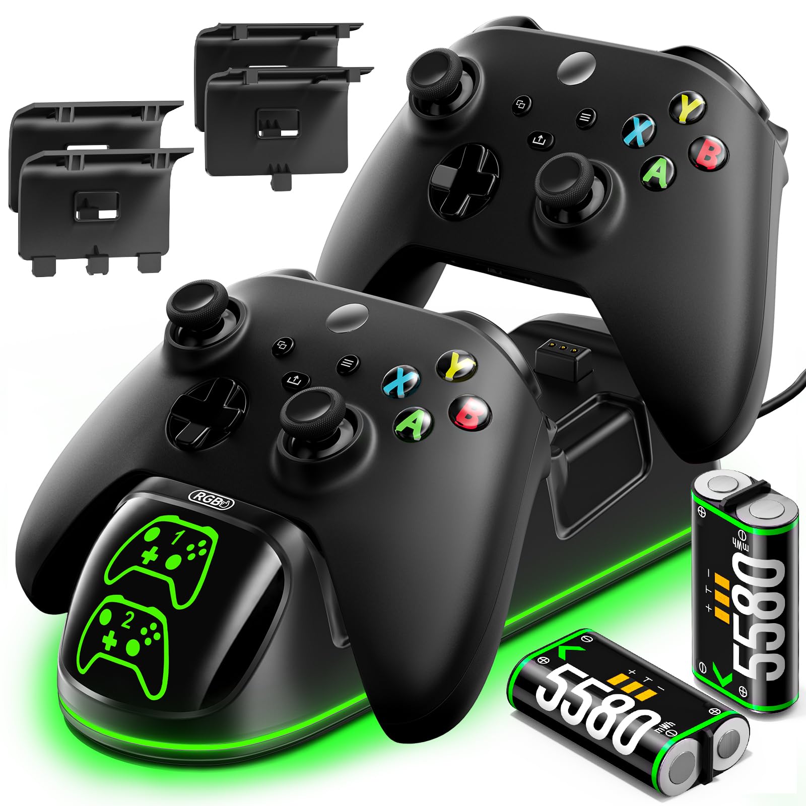 OIVO XSX Controller Charger for X/S/One/Elite, with 2x5580mWh Xbx Battery | 2-Ho