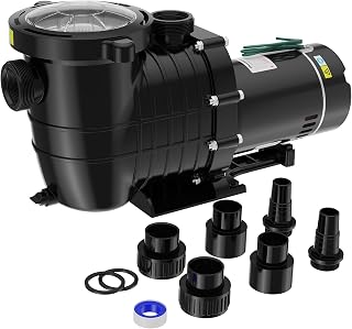 Oswerpon 2HP Above/In Ground Pool Pump, 115V/230V 6900GPH Self Priming | High Flow Energy Efficient Pure Copper Motor, 1.5", 2", and 1.25"-1.5" Connectors, Strainer Basket & Drain Plug, Dual Voltage
