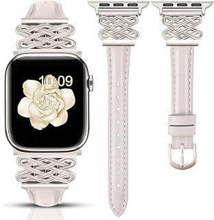 Newlibery Cinturino in pelle da donna sottile ed elegante, compatibile con Apple Watch da 38 mm, 40 mm, 41 mm, 42 mm, 44 mm, 45 mm, 49 mm, cinturino con fibbia ad incastro per iWatch Serie 10/9/8/7/6