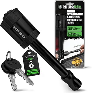 Rhino USA 2in Trailer Hitch Pin - Patented Locking Receiver Pin | Weatherproof, Anti-Theft, Debris-Protected. Tow Truck Ready for Class III/IV Hitches on Truck, SUV & Jeep. Black