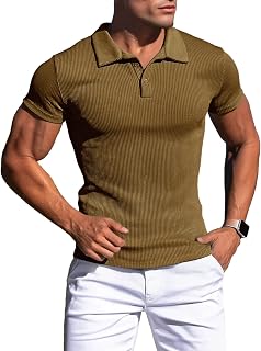 Men's Short-Sleeved Polo Shirt, Slim Fit Muscle T-Shirt, Gym Golf T-Shirts, Casual Elastic T-Shirt
